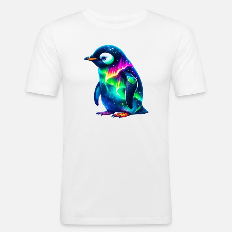 Aurora Borealis Pinguin - Männer Slim Fit T-Shirt - Weiß