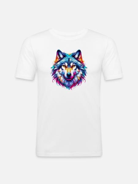 Wolf - Männer Slim Fit T-Shirt - Weiß