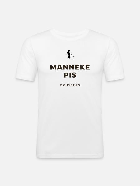 Manneken Piss Brussels - Men's Slim Fit T-Shirt - white