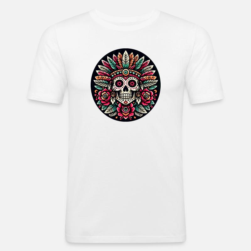 Maya Skull 2 - Männer Slim Fit T-Shirt - Weiß