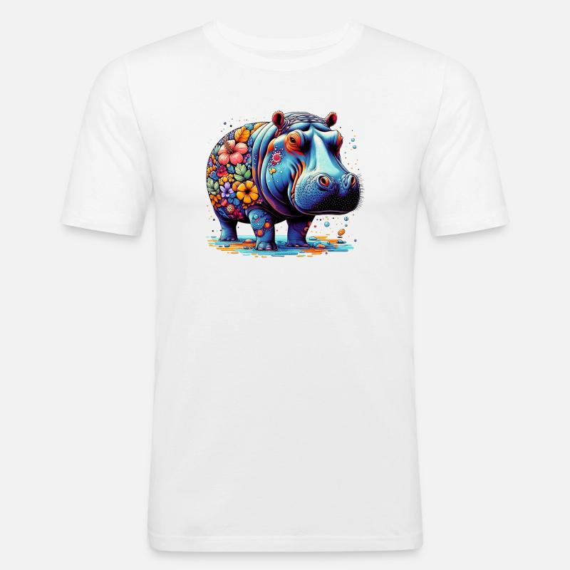 Nilpferd - Männer Slim Fit T-Shirt - Weiß