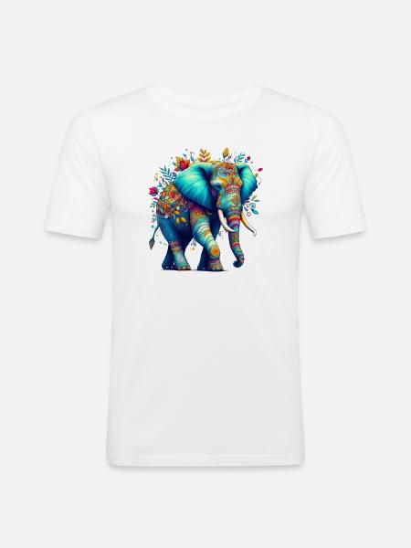 Elefant - Männer Slim Fit T-Shirt - Weiß