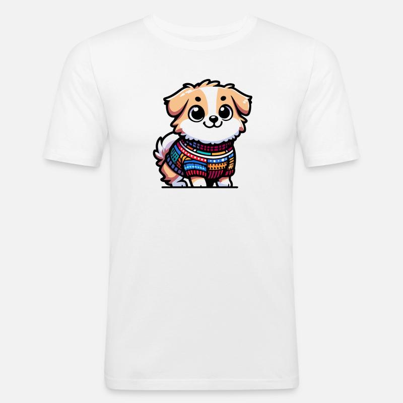 Snug Pup: Der Pullover tragende Hund - Männer Slim Fit T-Shirt - Weiß