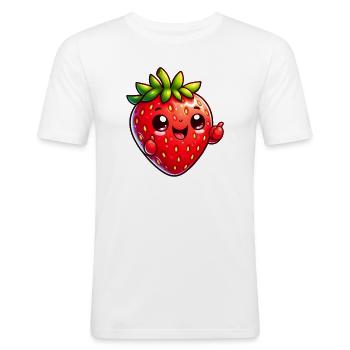 Aardbei Aardbeien - Mannen slim fit T-shirt - wit - Voor - Nik (191cm)