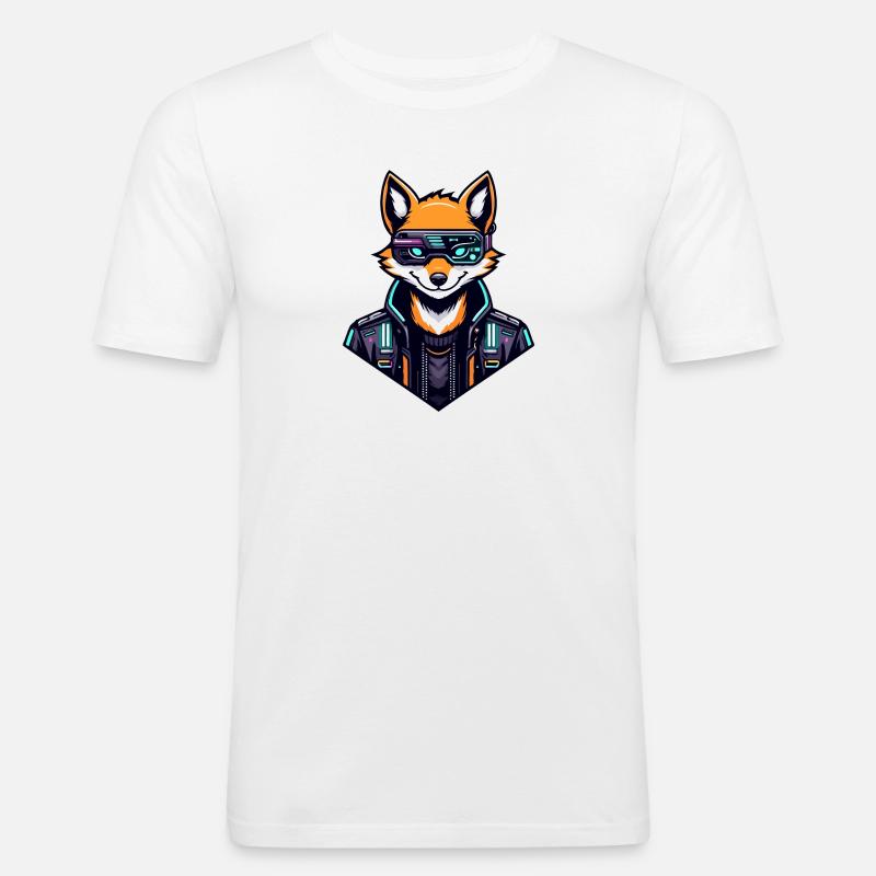 Cyber Fox Neon Tech Wild - Männer Slim Fit T-Shirt - Weiß