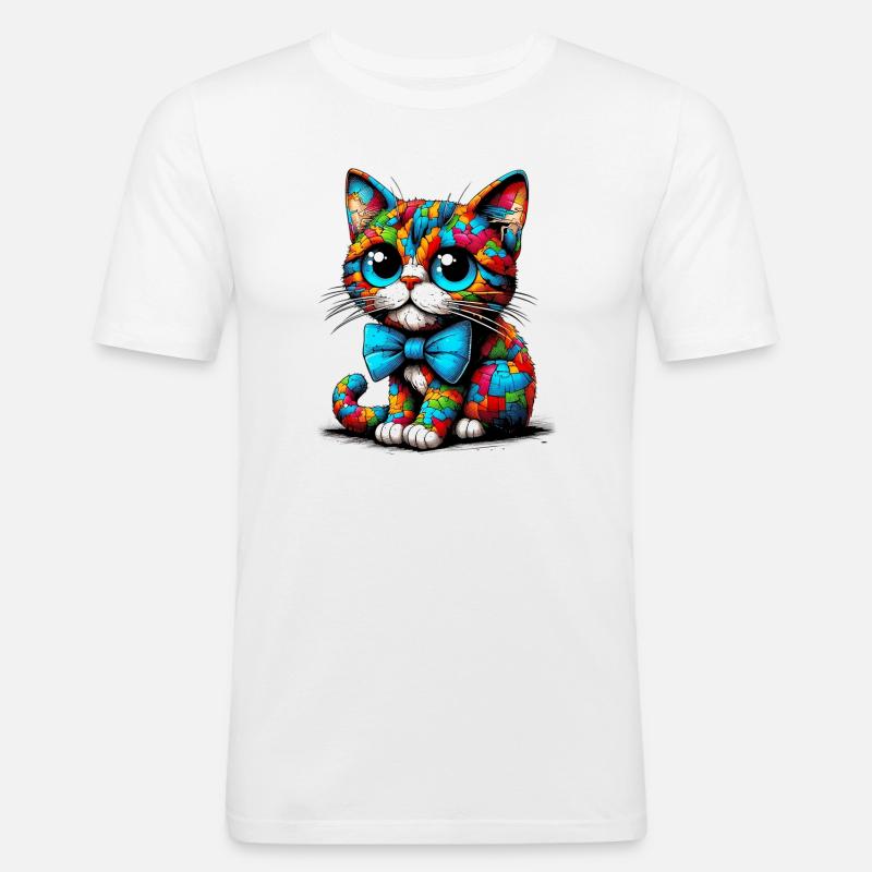 Katze mit Fliege - Männer Slim Fit T-Shirt - Weiß
