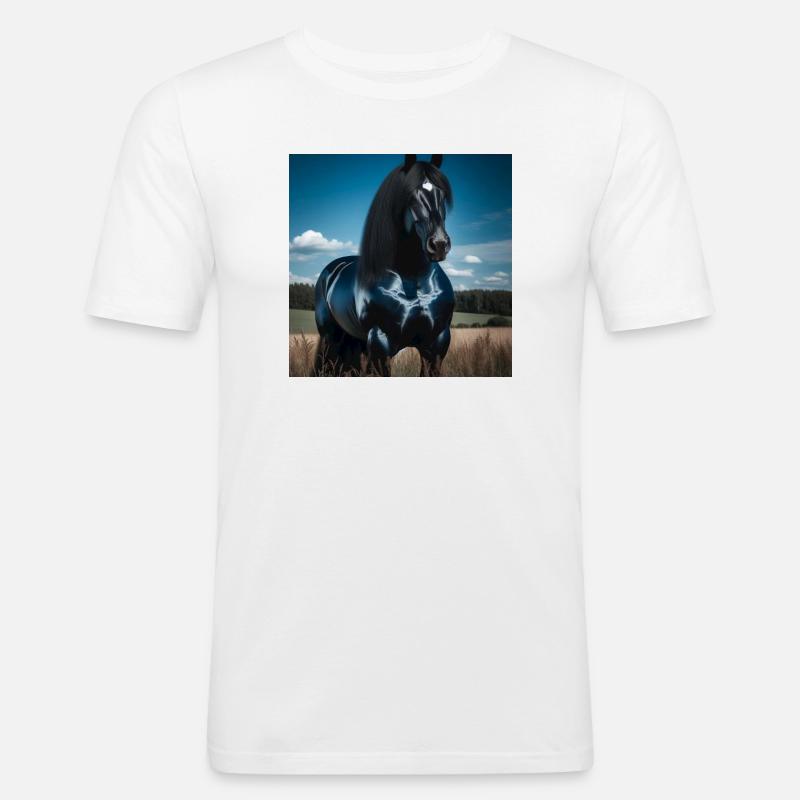 Mächtiges schwarzes Pferd - Männer Slim Fit T-Shirt - Weiß