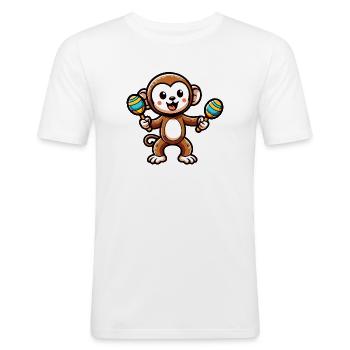 Maraca Monkey: Der musikalische Primat - Männer Slim Fit T-Shirt - Weiß - Vorne - Nik (191cm)