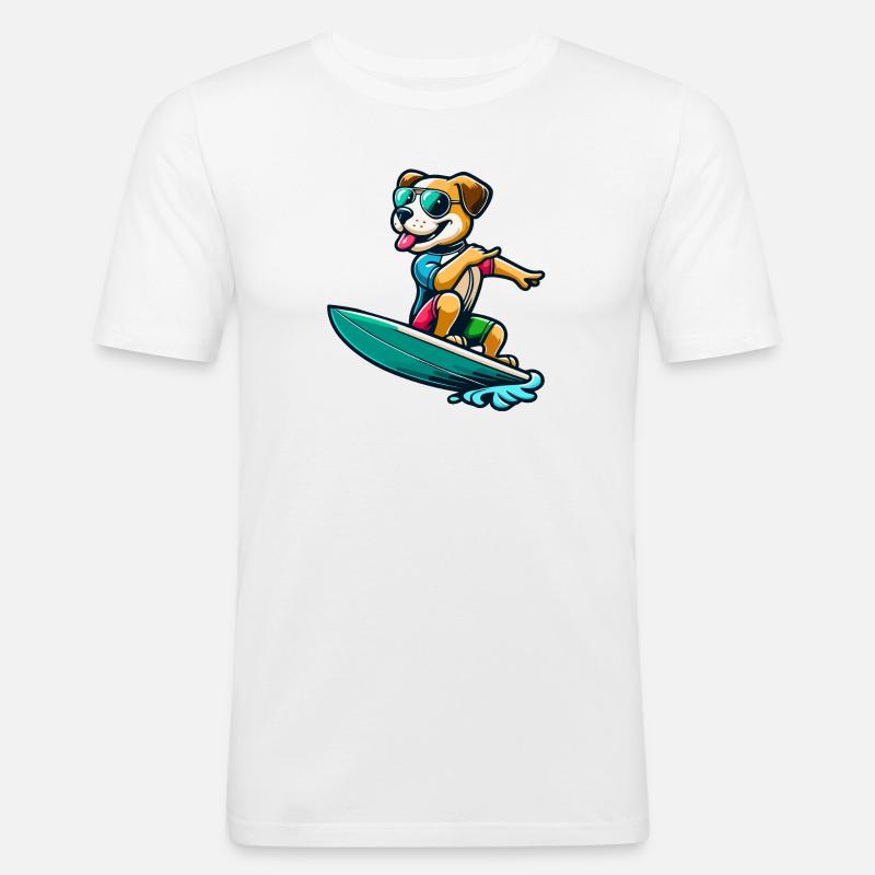 Wave Riding Buddy - Männer Slim Fit T-Shirt - Weiß
