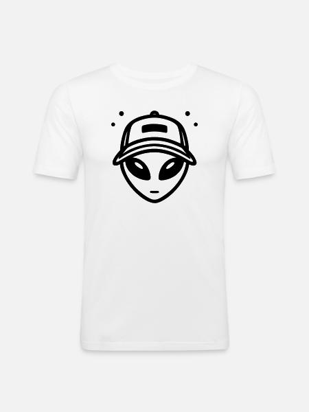 Alien with trucker cap - Men's Slim Fit T-Shirt - white