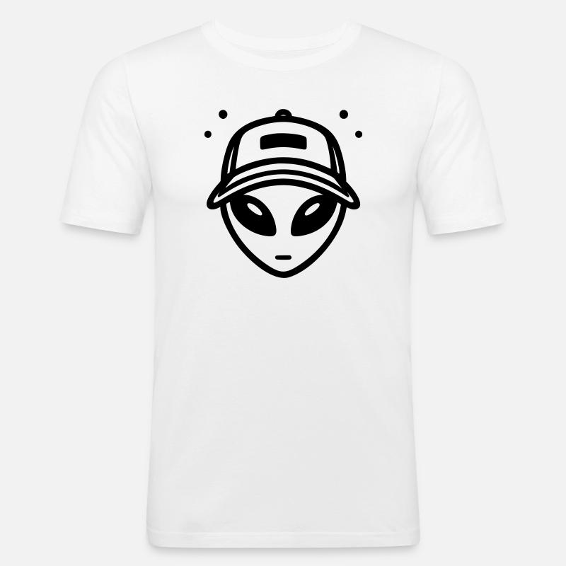 Alien mit Trucker-Mütze - Männer Slim Fit T-Shirt - Weiß
