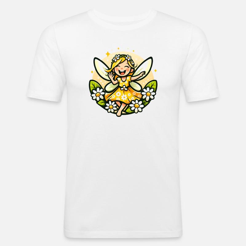 Süße Fee Gänseblümchen Blumenmädchen Lächeln - Männer Slim Fit T-Shirt - Weiß