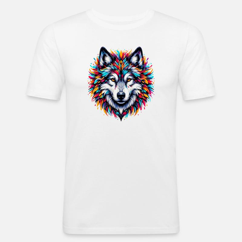 Wolf - Männer Slim Fit T-Shirt - Weiß