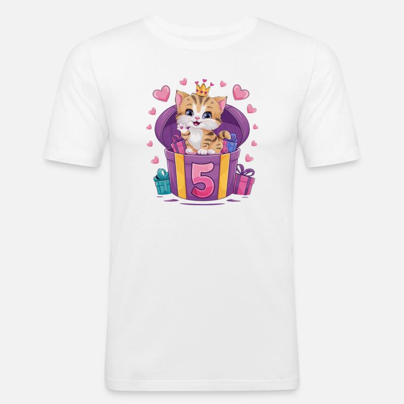 Chat mignon - 5e anniversaire - 5 ans - T-shirt près du corps Homme - blanc
