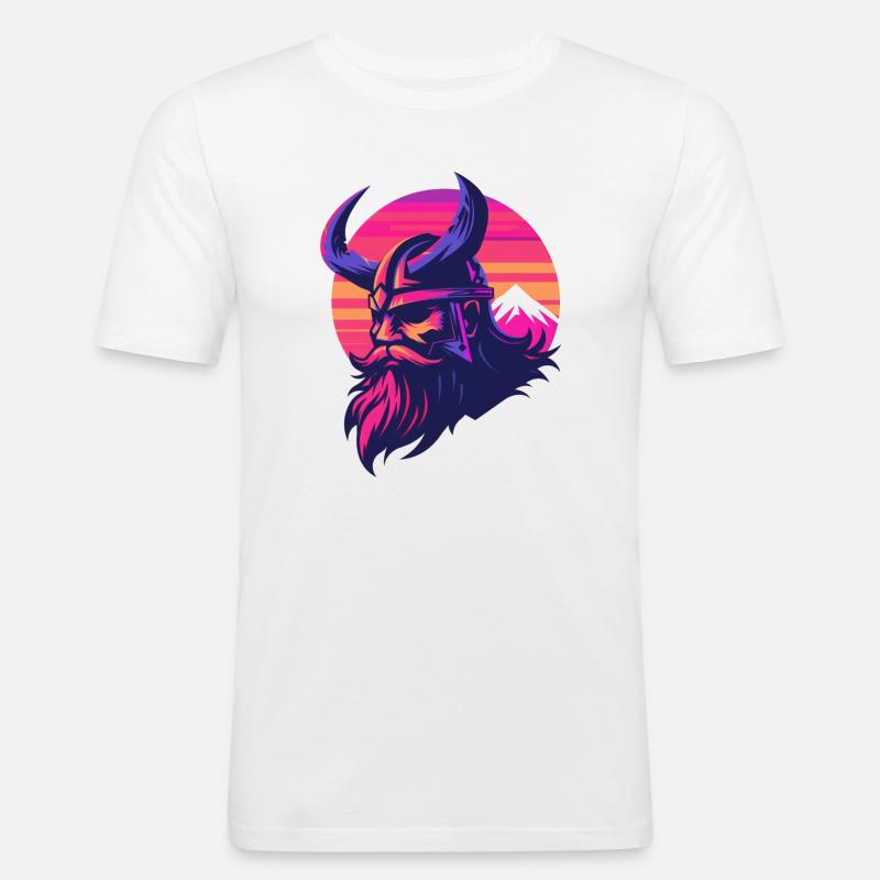 Wikinger Synthwave 3 - Männer Slim Fit T-Shirt - Weiß