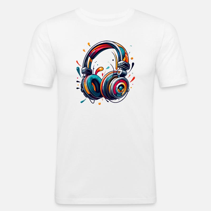 Kopfhörer im dynamischem, abstraktem Kunststil - Männer Slim Fit T-Shirt - Weiß