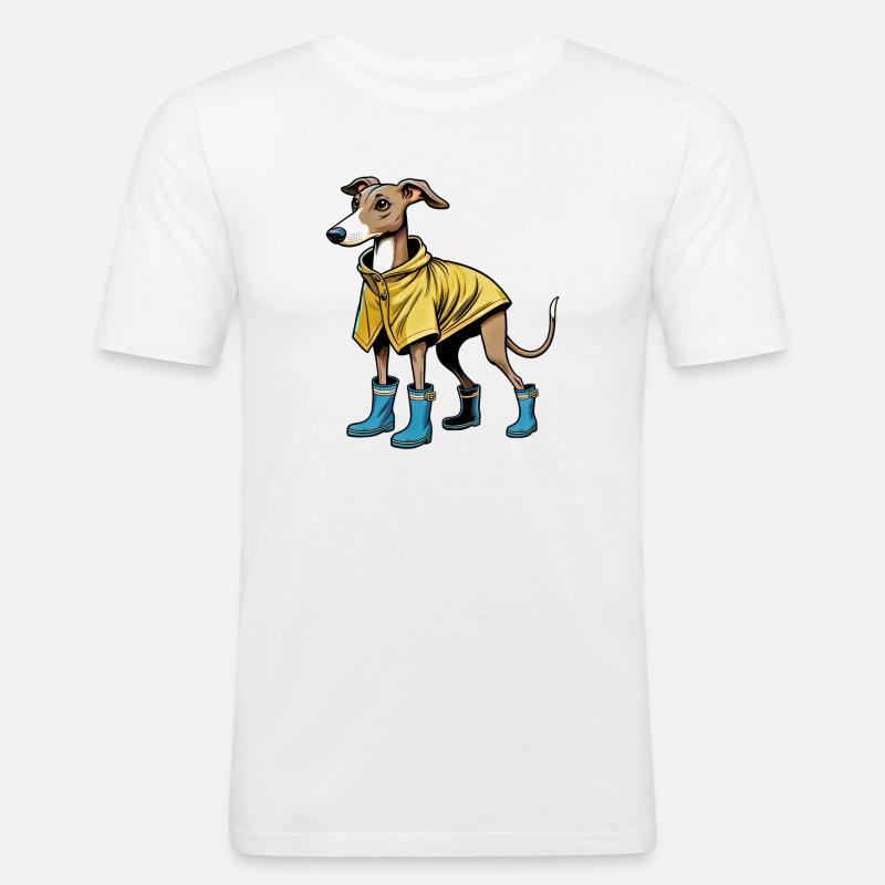 Whippet im Regenmantel - Männer Slim Fit T-Shirt - Weiß