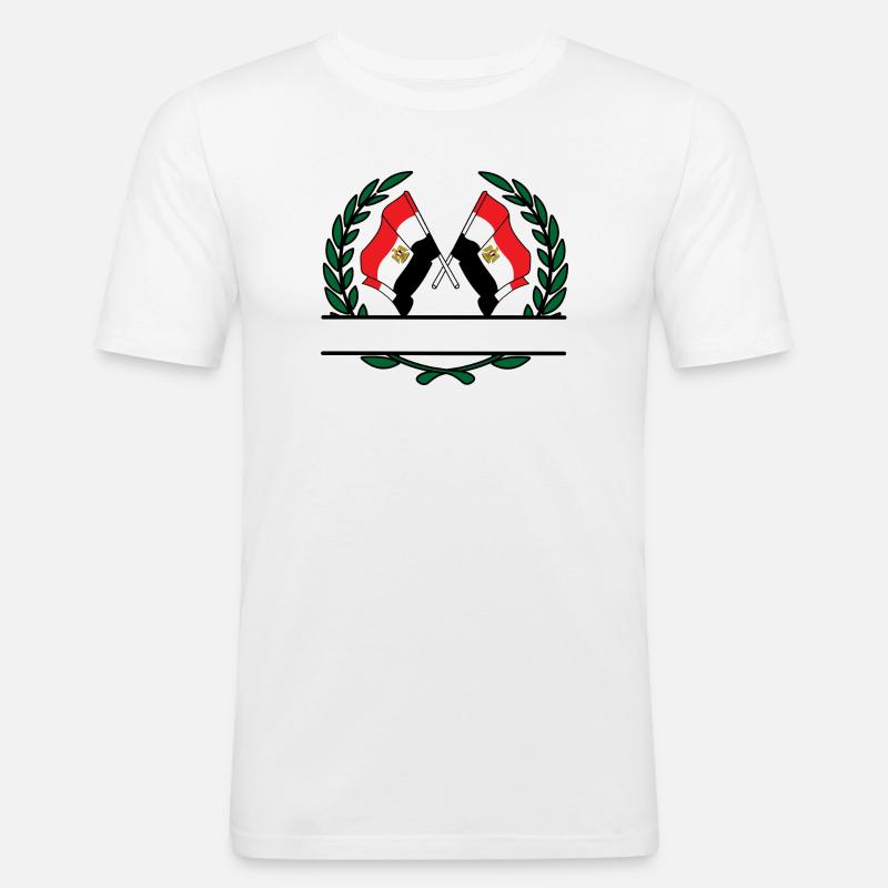 Drapeaux Égypte couronne de laurier bannière - T-shirt près du corps Homme - blanc