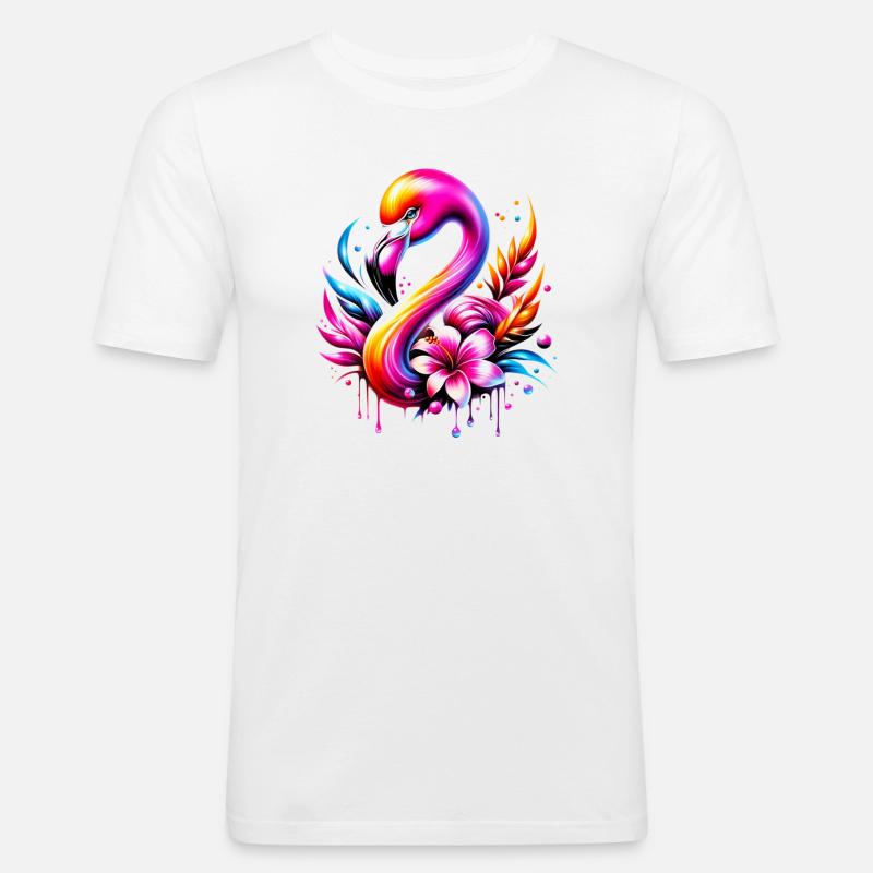 Flamingo - Männer Slim Fit T-Shirt - Weiß