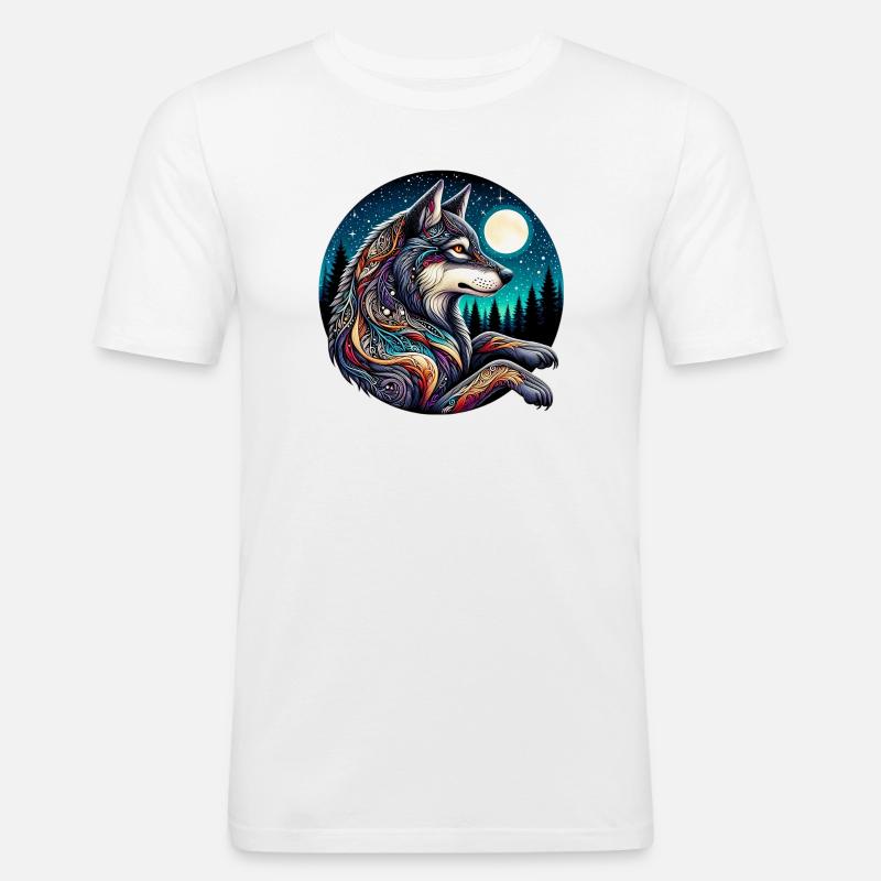 Wolf - Männer Slim Fit T-Shirt - Weiß