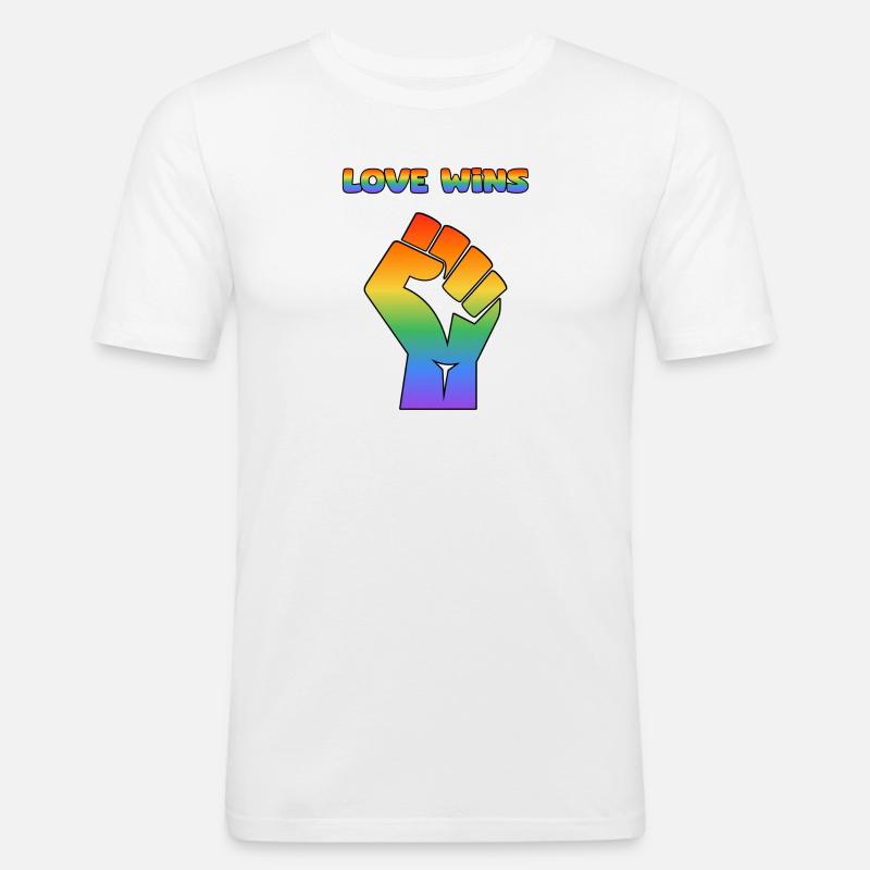 Liebe siegt Pride-Faust Regenbogen - Männer Slim Fit T-Shirt - Weiß