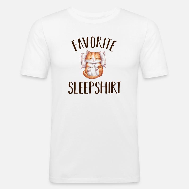 Schlafende Katze Pyjama - Männer Slim Fit T-Shirt - Weiß