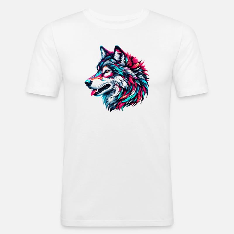 Wolf - Männer Slim Fit T-Shirt - Weiß