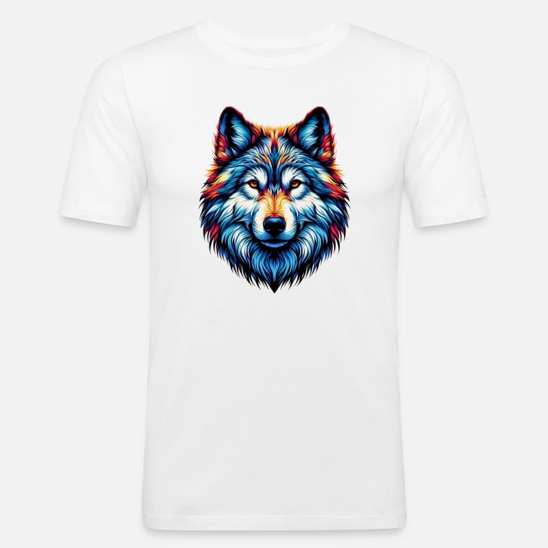 Wolf - Männer Slim Fit T-Shirt - Weiß