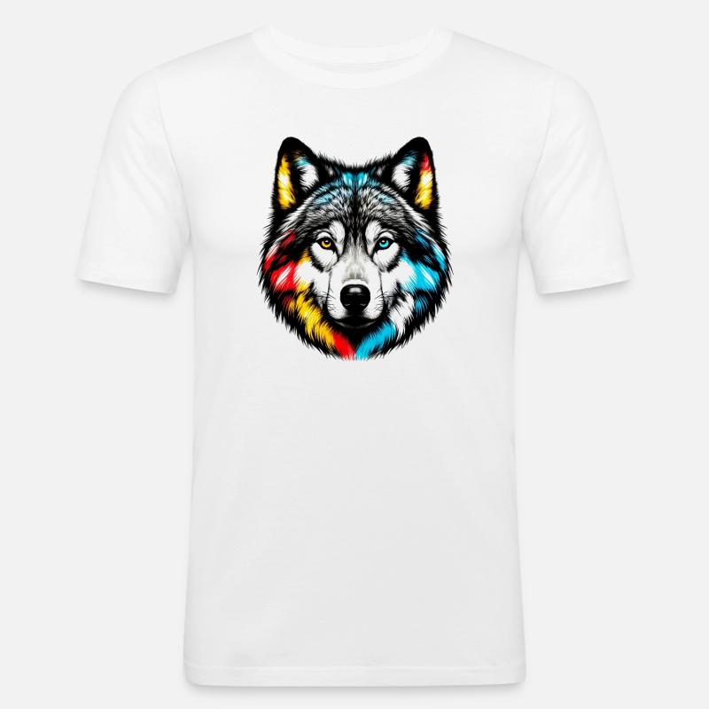 Wolf - Männer Slim Fit T-Shirt - Weiß