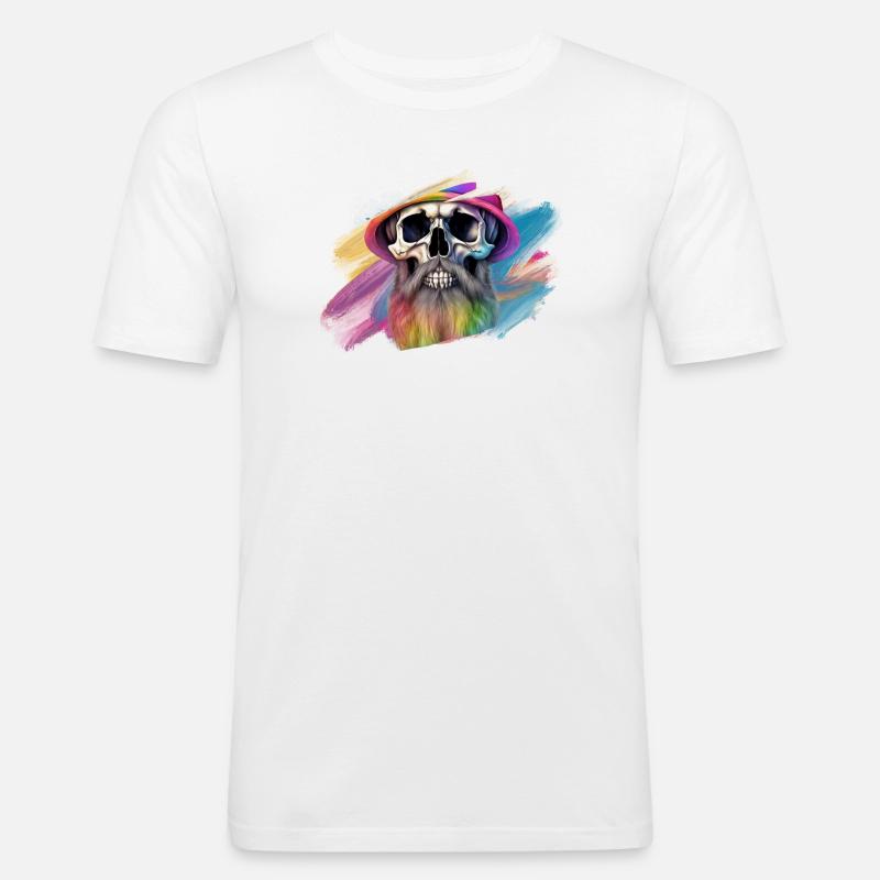 Bunte Regenbogen-Totenkopf-Designe - Männer Slim Fit T-Shirt - Weiß
