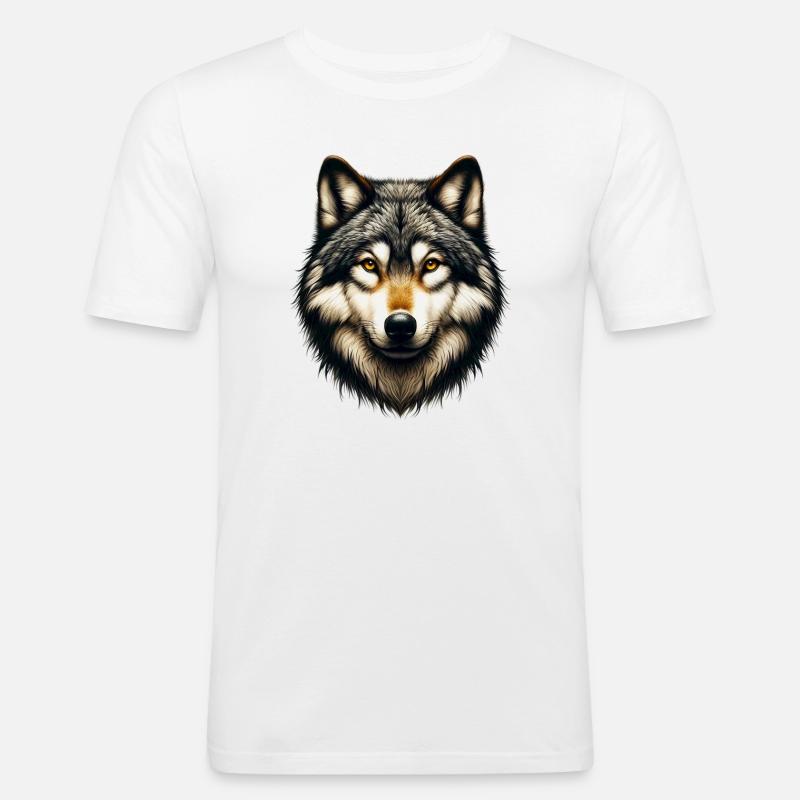 Wolf - Männer Slim Fit T-Shirt - Weiß