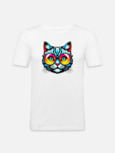 Puss with sunglasses - Men's Slim Fit T-Shirt - white