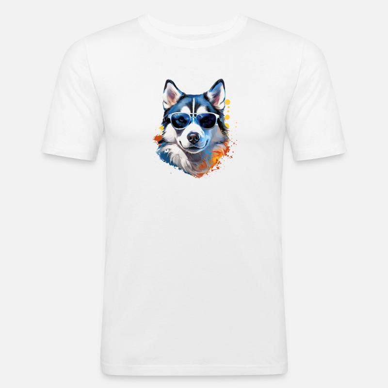 Husky mit Sonnenbrille - Männer Slim Fit T-Shirt - Weiß