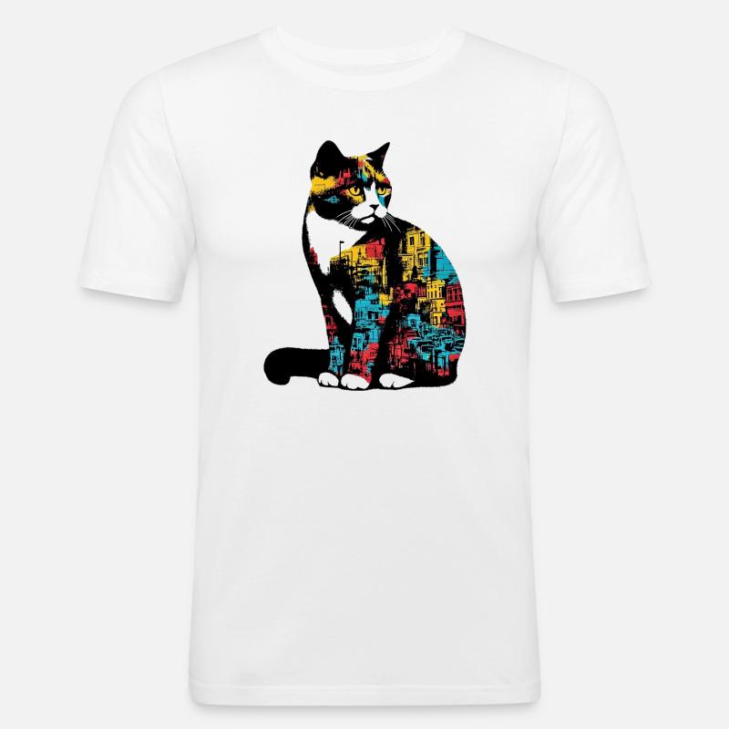 Katze - Männer Slim Fit T-Shirt - Weiß