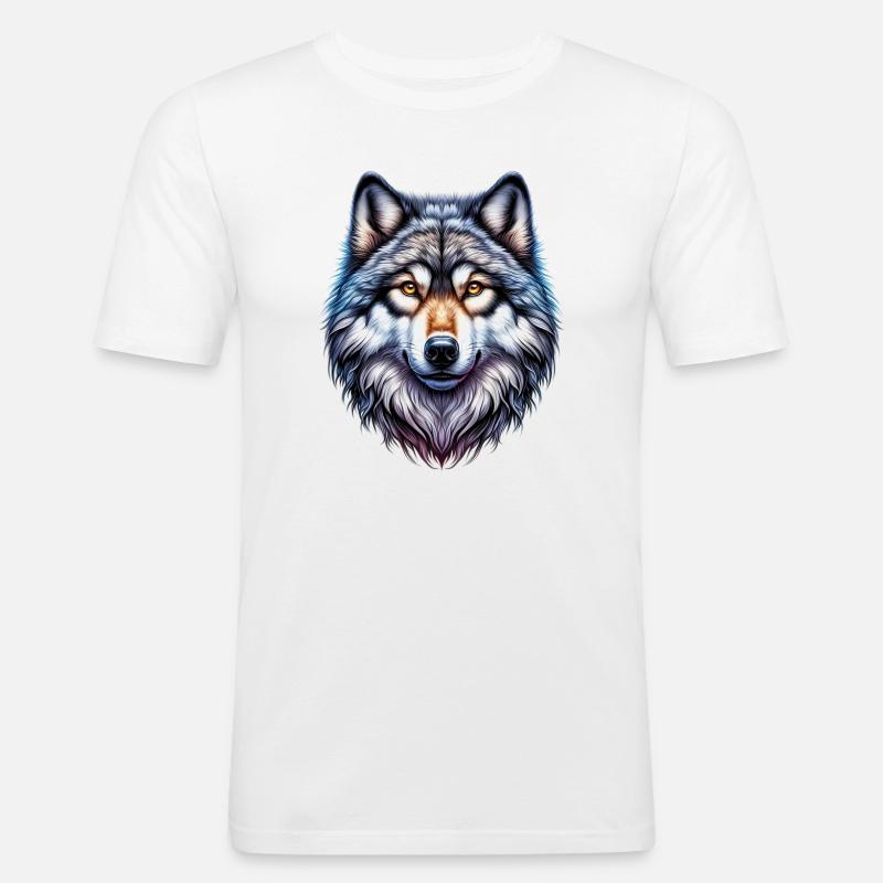 Wolf - Männer Slim Fit T-Shirt - Weiß