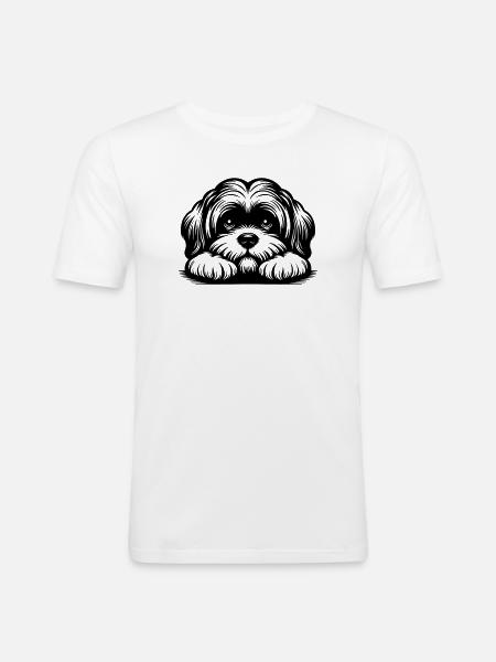 Lhasa Apso Head with Paws - Men's Slim Fit T-Shirt - white
