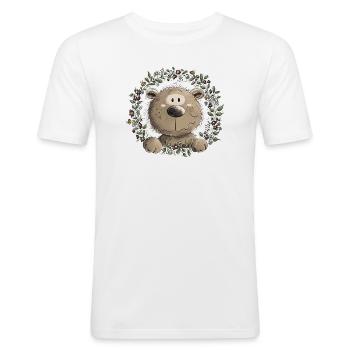 Drolliger Brauner Bär Blätterkranz Wildtier Comic - Männer Slim Fit T-Shirt - Weiß - Vorne - Nik (191cm)