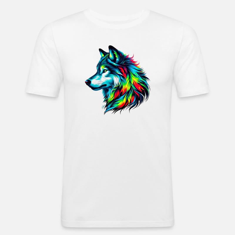 Wolf - Männer Slim Fit T-Shirt - Weiß
