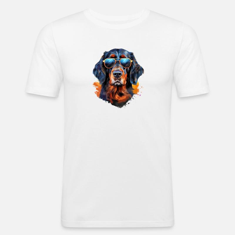 Gordon Setter mit Sonnenbrille - Männer Slim Fit T-Shirt - Weiß