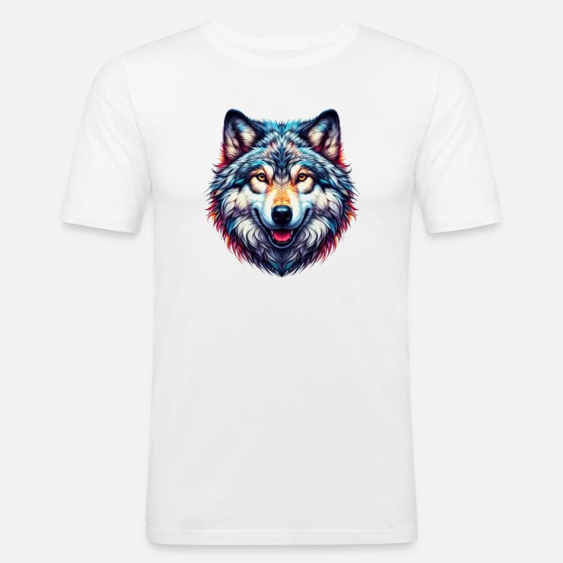 Wolf - Männer Slim Fit T-Shirt - Weiß