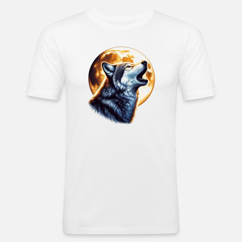 Wolf - Männer Slim Fit T-Shirt - Weiß