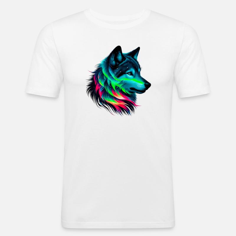 Wolf - Männer Slim Fit T-Shirt - Weiß