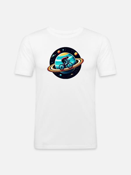 Cyclist on Saturn - Men's Slim Fit T-Shirt - white