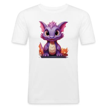 Farbenfroher Drache mit niedlichem Ausdruck - Männer Slim Fit T-Shirt - Weiß - Vorne - Nik (191cm)