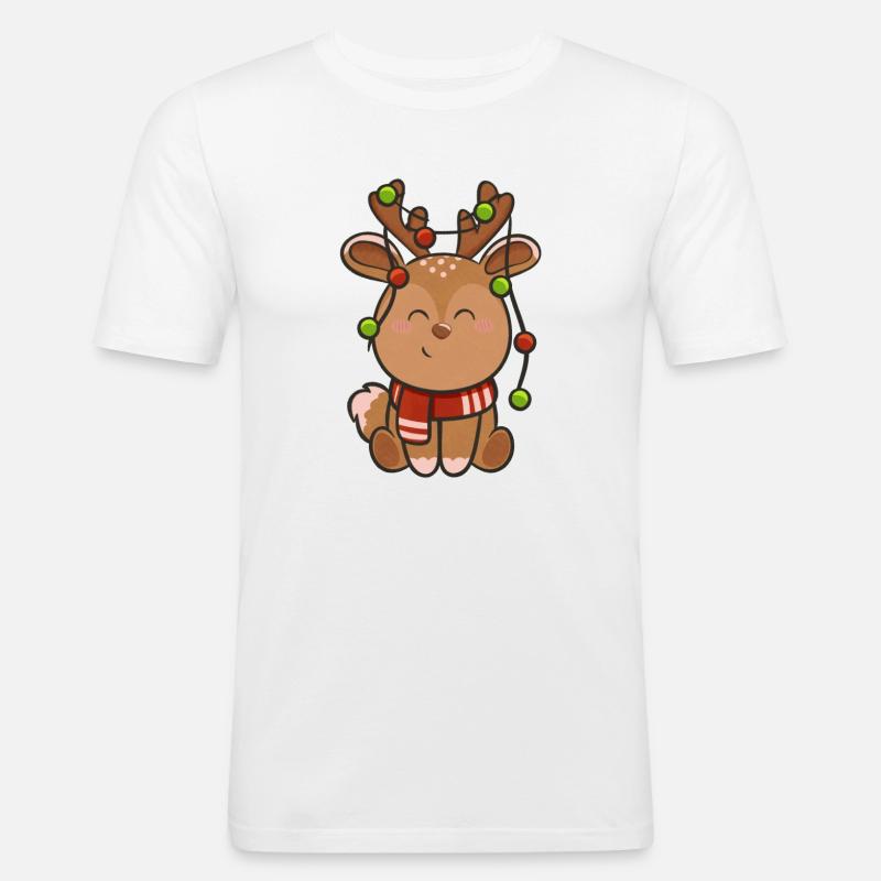 Süßes Rentier mit Lichterkette - Männer Slim Fit T-Shirt - Weiß