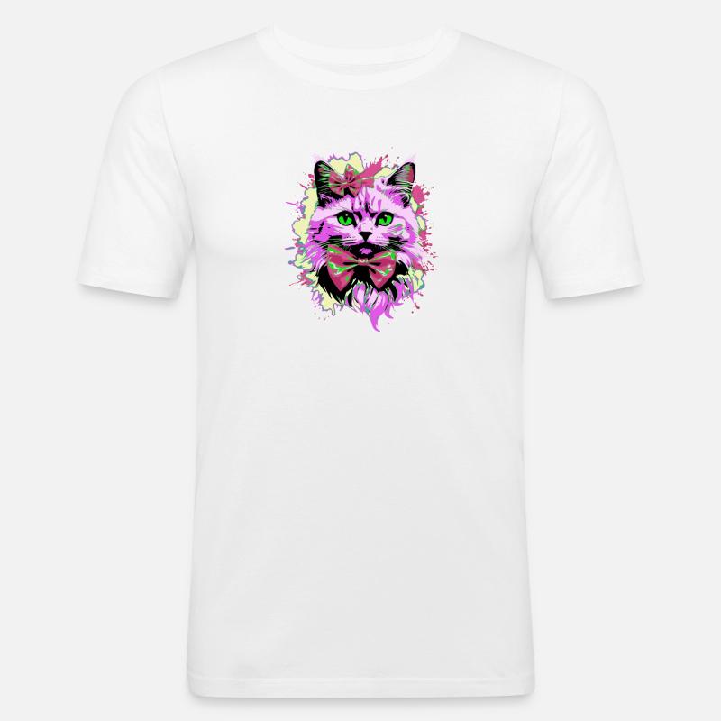 Neonkatze mit Fliege - Männer Slim Fit T-Shirt - Weiß