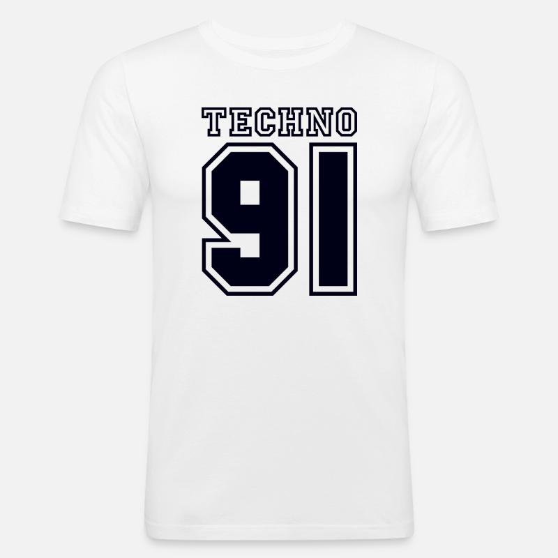TECHNO 91 - Männer Slim Fit T-Shirt - Weiß