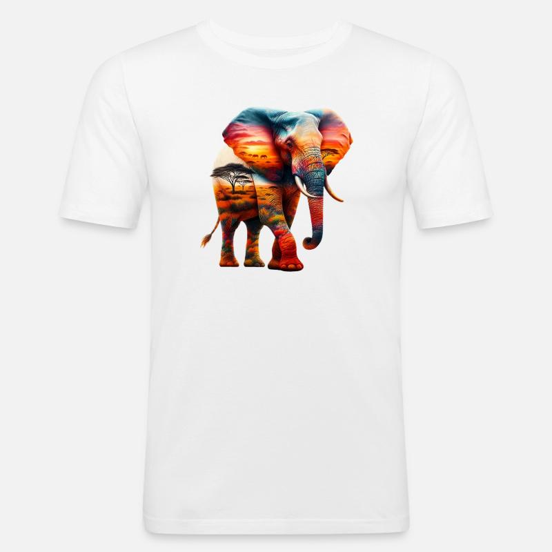 Elefant - Männer Slim Fit T-Shirt - Weiß
