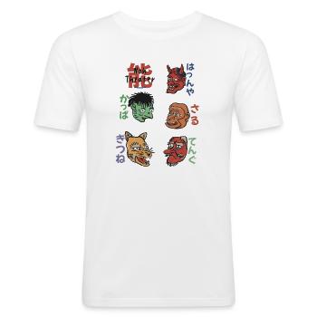 5 Vintage Japanese Noh Theater Masks - Men's Slim Fit T-Shirt - white - Front - Nik (191cm)