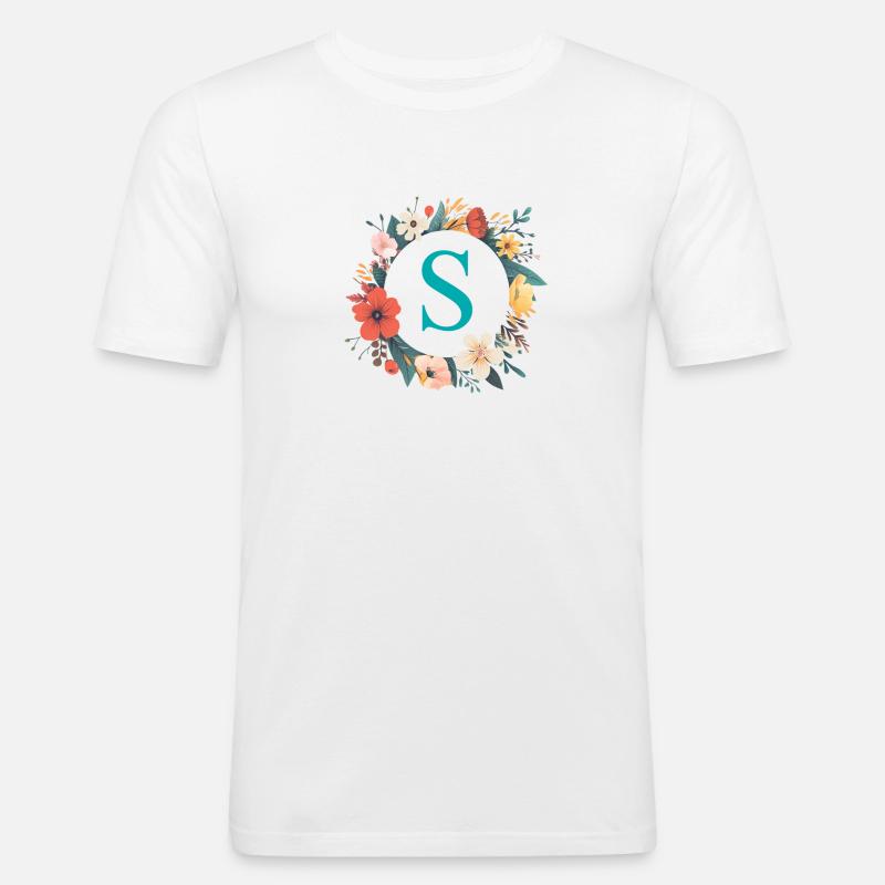 S Monogramm, Blumen-Kranz, personalisierbar - Männer Slim Fit T-Shirt - Weiß